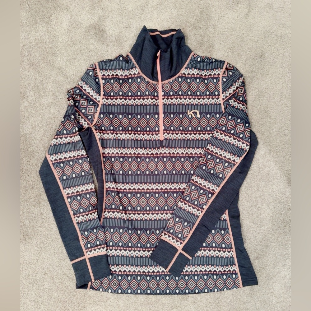 Kari Traa Navy and Pink Patterned Turtleneck Sweater